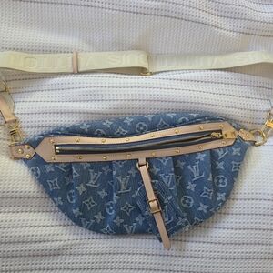 Denim Blue and Beige Crossbody Bag
